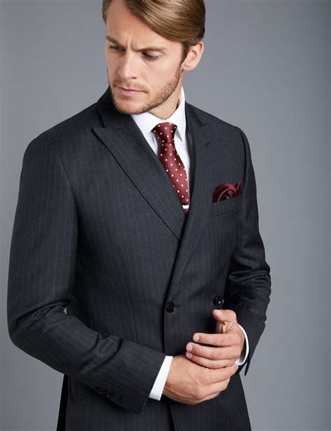 Burberry London Wool Pinstripe Suit Charcoal Gray 